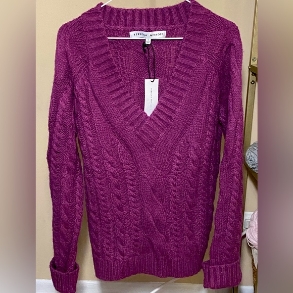 NWT Rebecca Minkoff Women’s ‘Maxine’ Wide V-Neck Sweater | S | Dark Raspberry - Picture 1 of 7